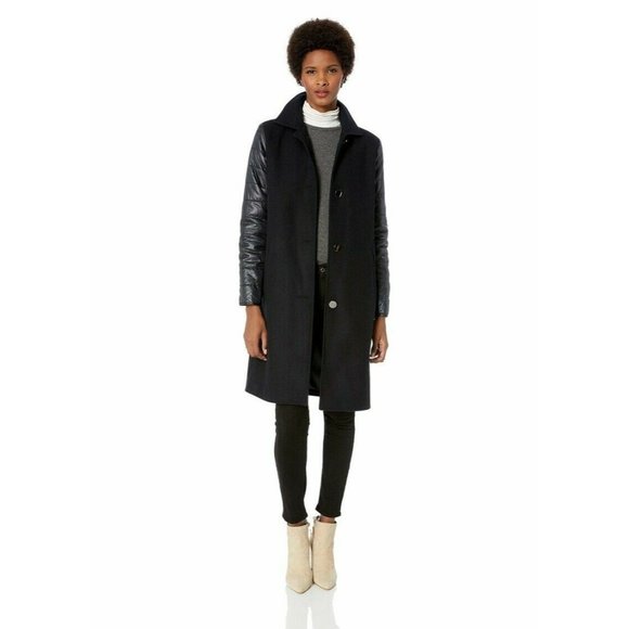 NWT Jones New York Size 6 Black Button Front Long Wool Blend Puffer Sleeve Coat - Picture 1 of 10